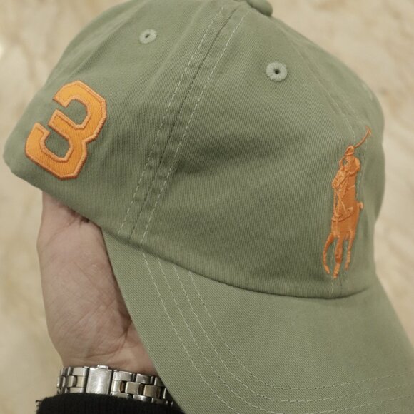 Polo Ralph Lauren Big Pony Cap | Olive Green 3 Logo Hat | Classic Adjustable Cap - Picture 2 of 6